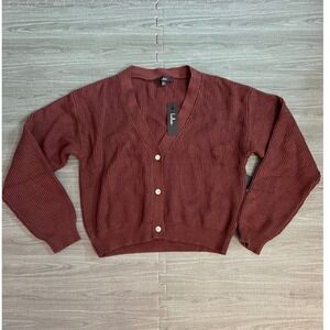 Lulus Ribbed V Neck Button Front Cardigan Burgundy Long‎ Sleeve Women's XL